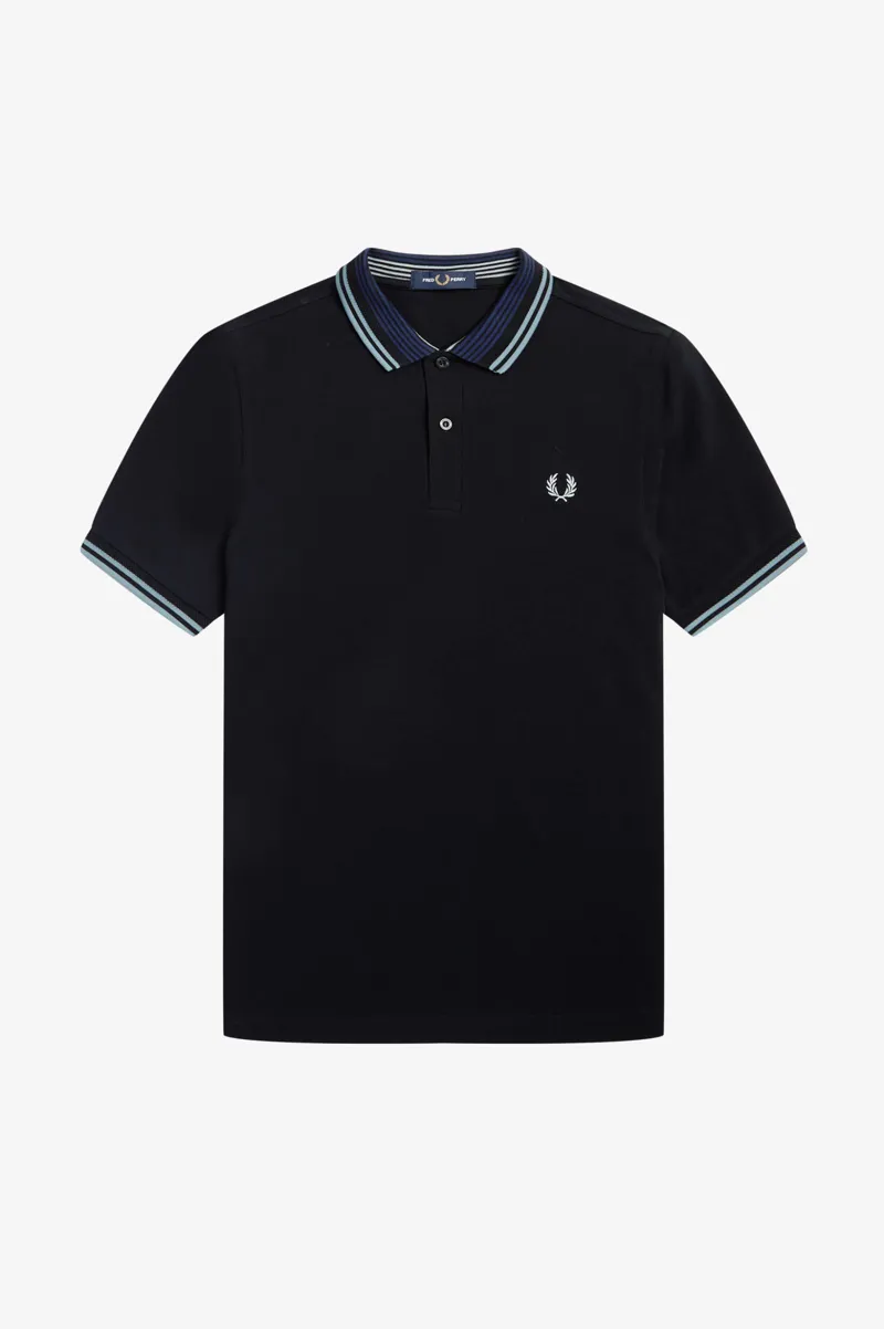 Fred Perry M4590-102 Striped Collar Polo T-shirt Black MEDIUM LAST ONE-1
