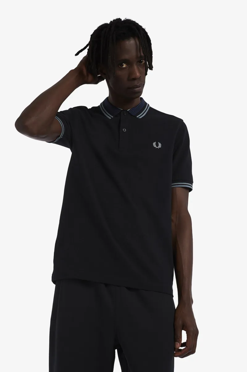 Fred Perry M4590-102 Striped Collar Polo T-shirt Black MEDIUM LAST ONE-2