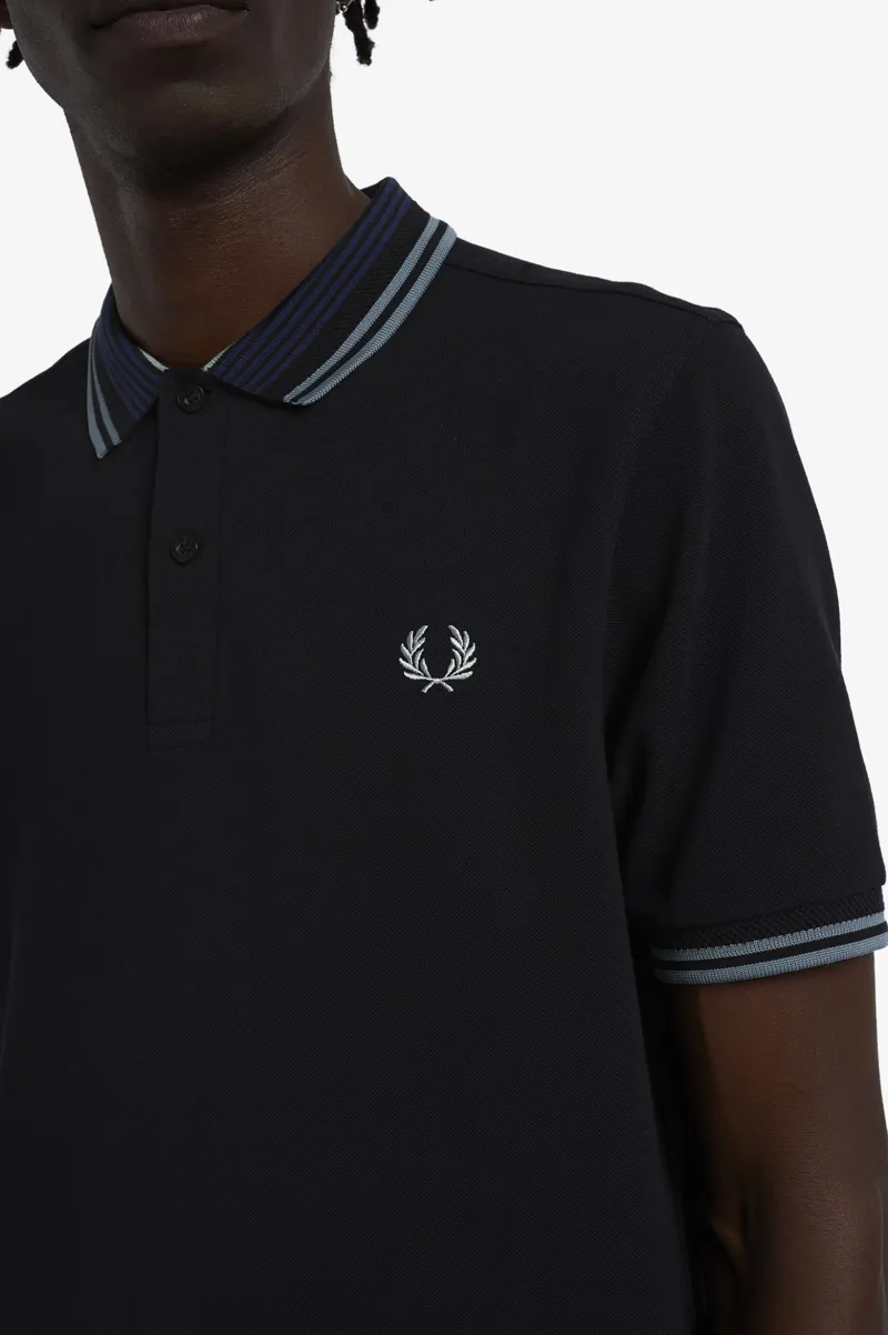 Fred Perry M4590-102 Striped Collar Polo T-shirt Black MEDIUM LAST ONE-4