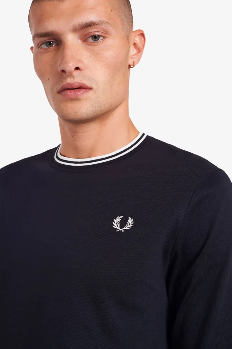 Tシャツ・カットソー FRED PERRY FW24 Black cotton t-shirt (M9602 102) Fred Perry M9602-102 Mens Twin Tipped Long Sleeve T-shirt Black