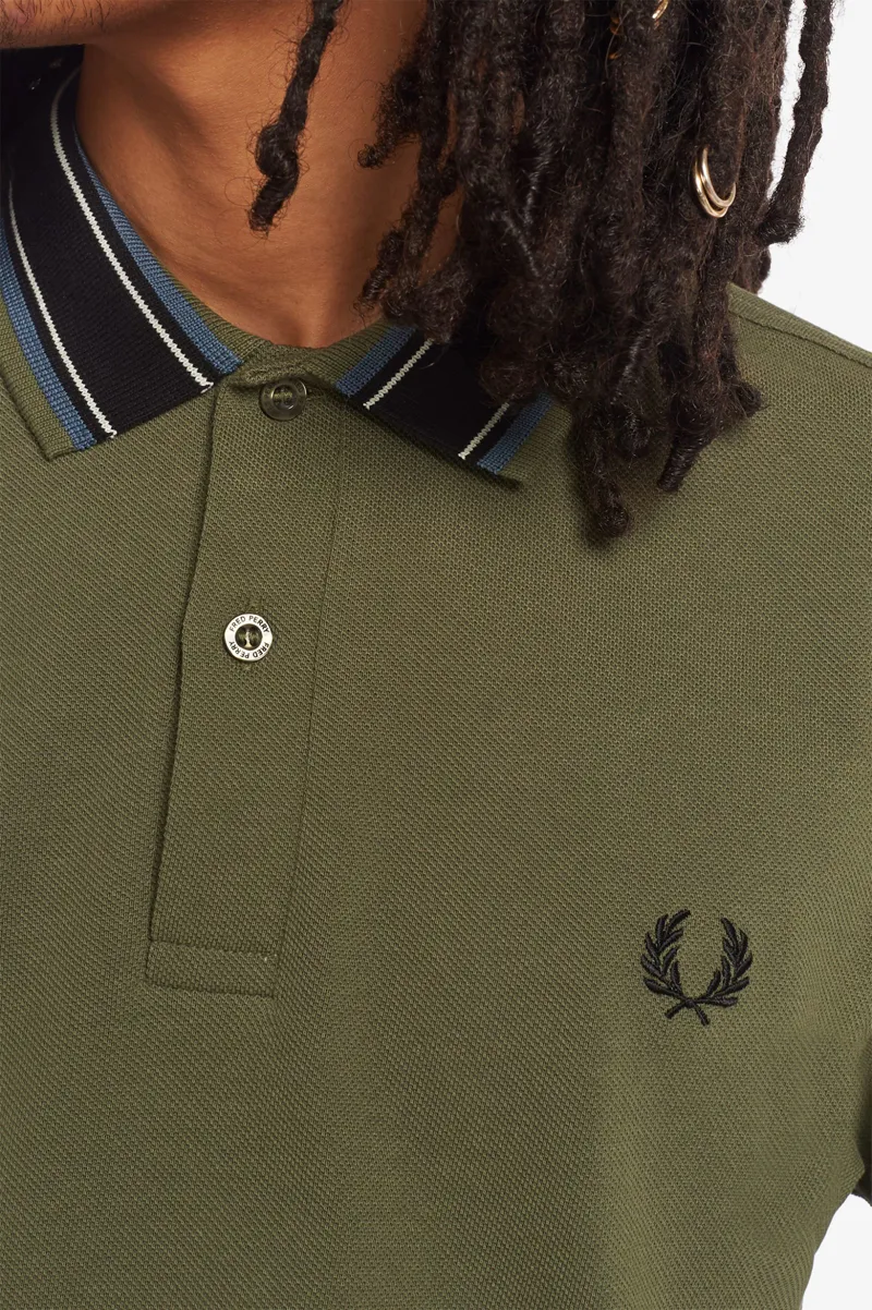 Fred Perry M3614-B57 Medal Stripe Polo T-shirt Military Green-1