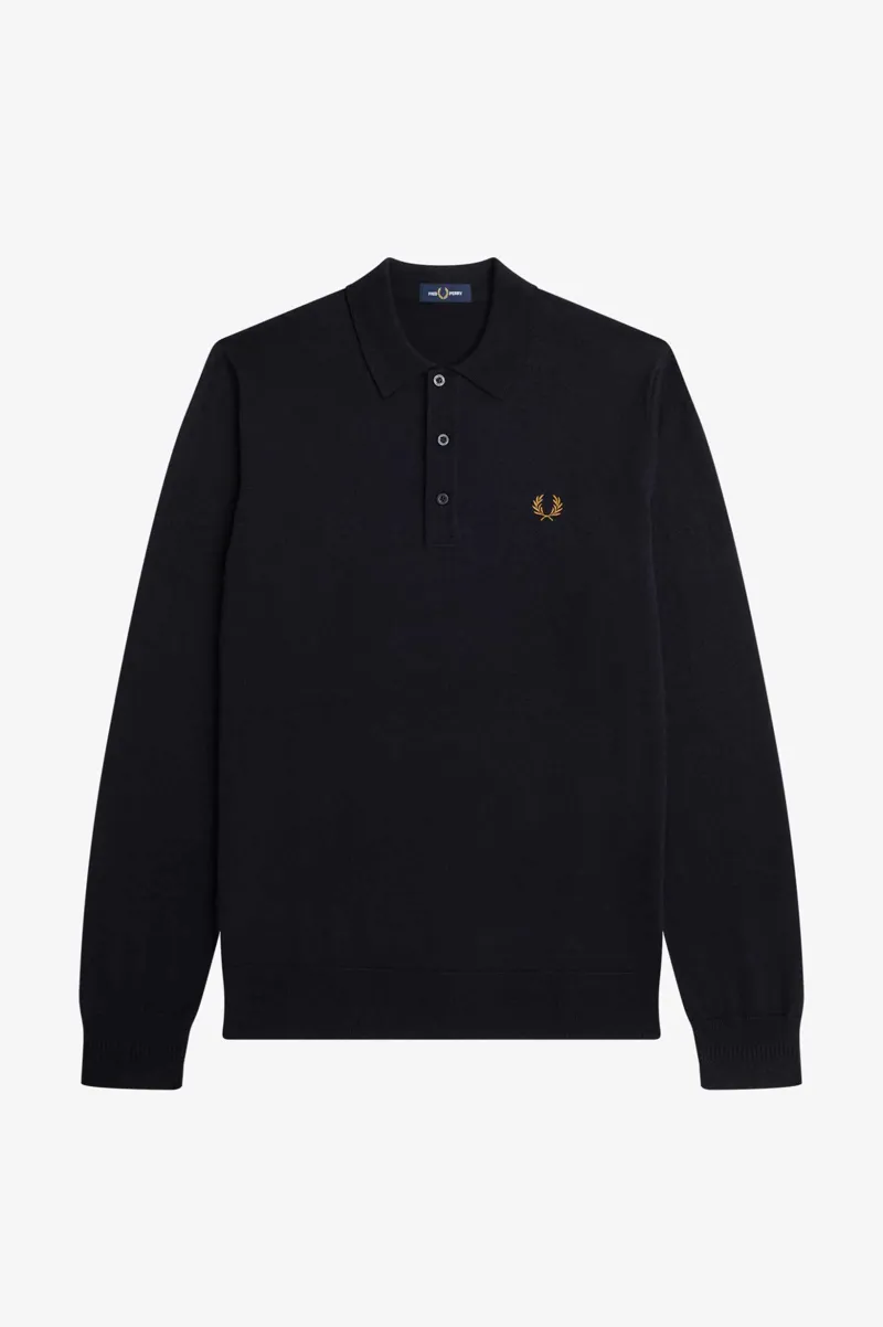 Fred Perry Long Sleeve Knitted Shirt Navy XXL ONLY LAST ONE-4