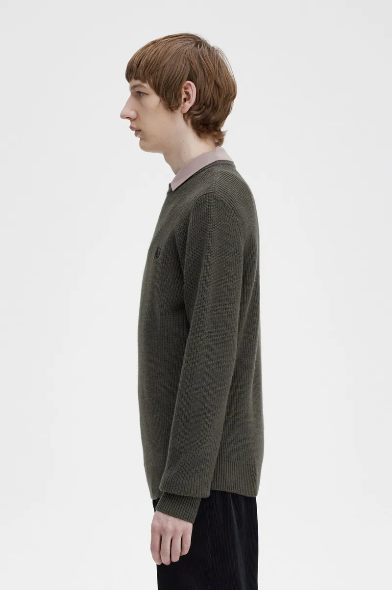 Fred Perry K6539-638 Mens Textured Lambswool Jumper Field Green