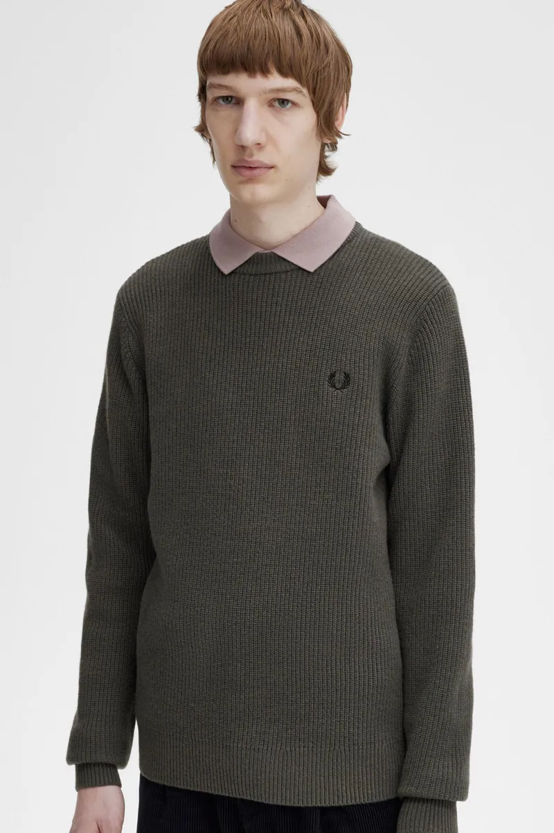 Fred Perry K6539-638 Mens Textured Lambswool Jumper Field Green
