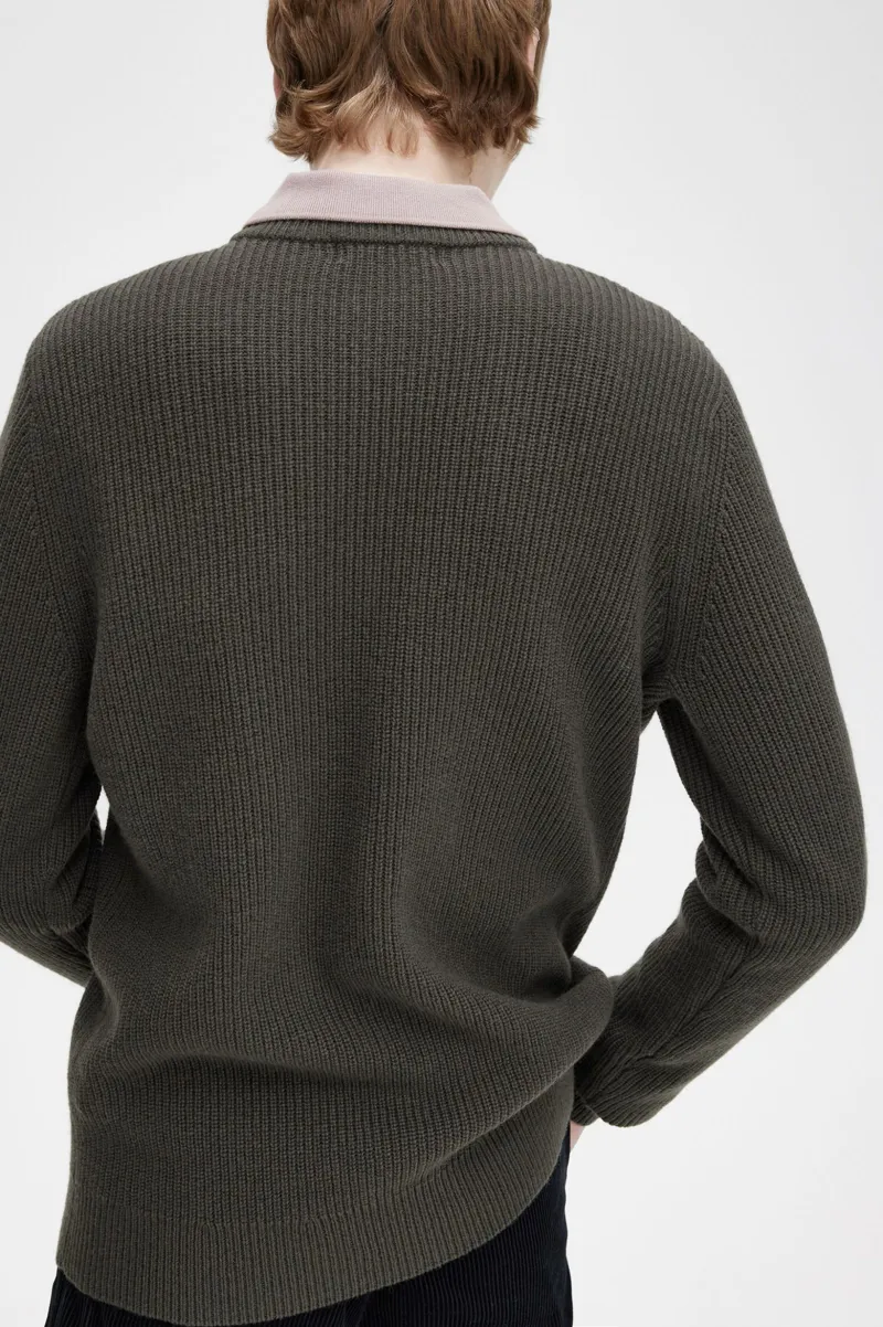 Fred Perry K6539-638 Mens Textured Lambswool Jumper Field Green