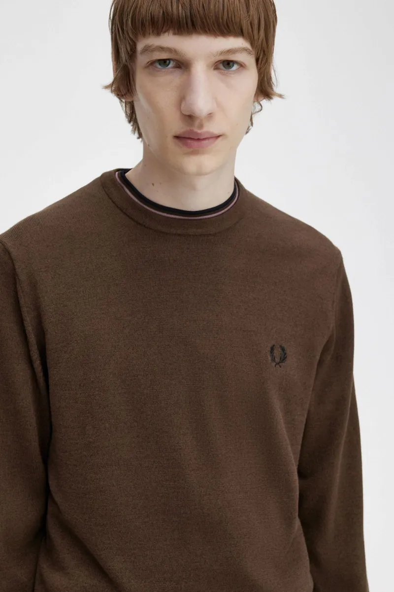 Fred Perry Classic Crew Neck Jumper Burnt Tobacco XXL ONLY-2