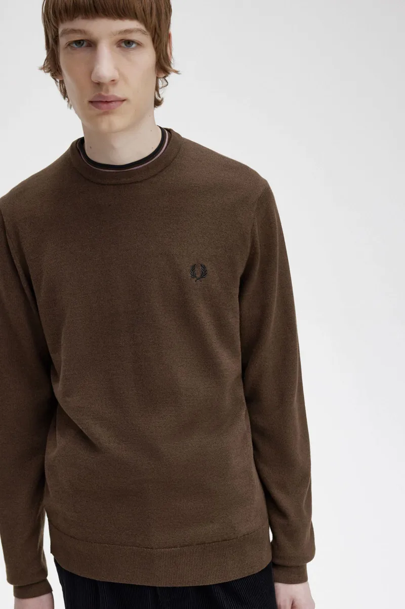 Fred Perry Classic Crew Neck Jumper Burnt Tobacco XXL ONLY-3