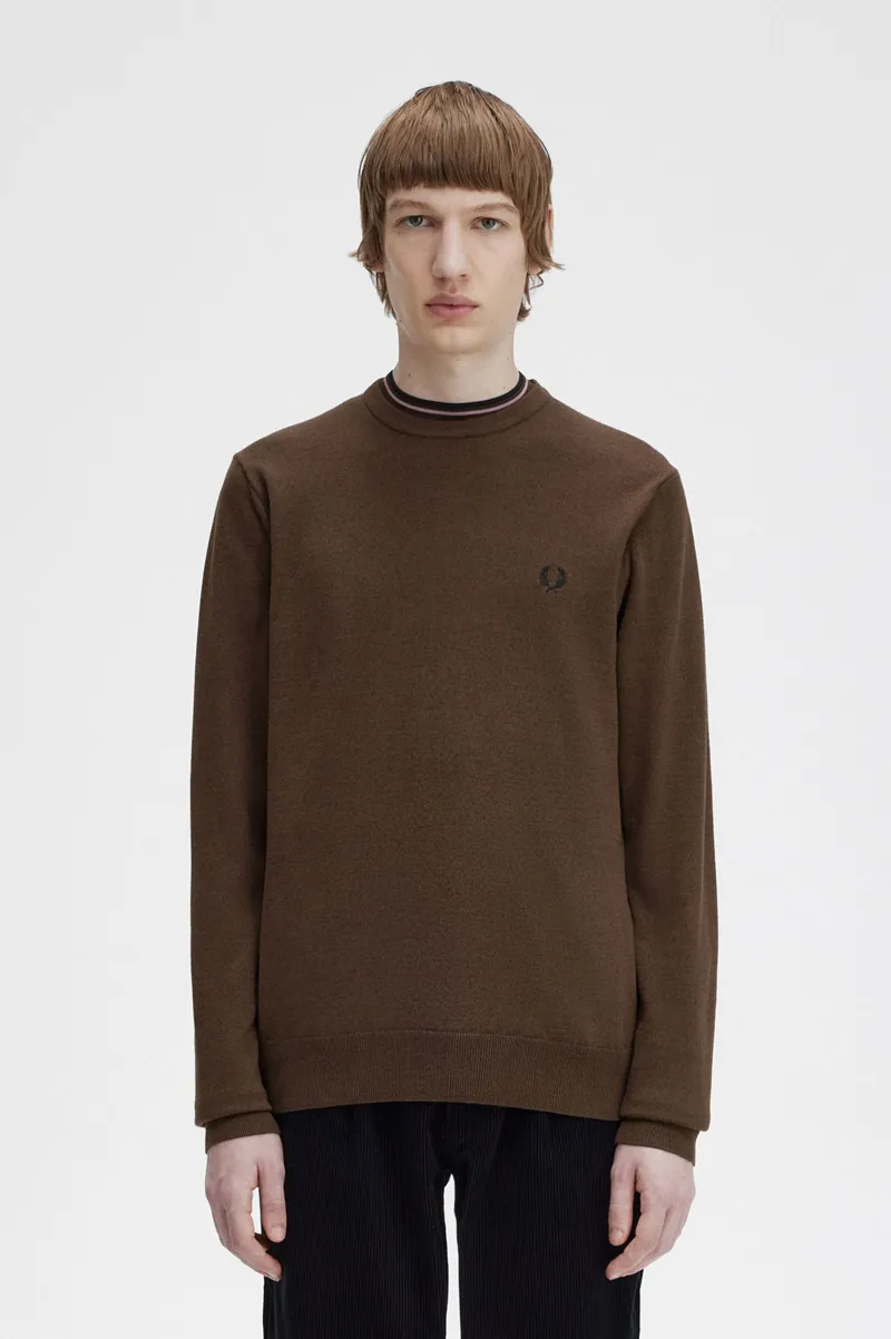 Fred Perry Classic Crew Neck Jumper Burnt Tobacco XXL ONLY-4