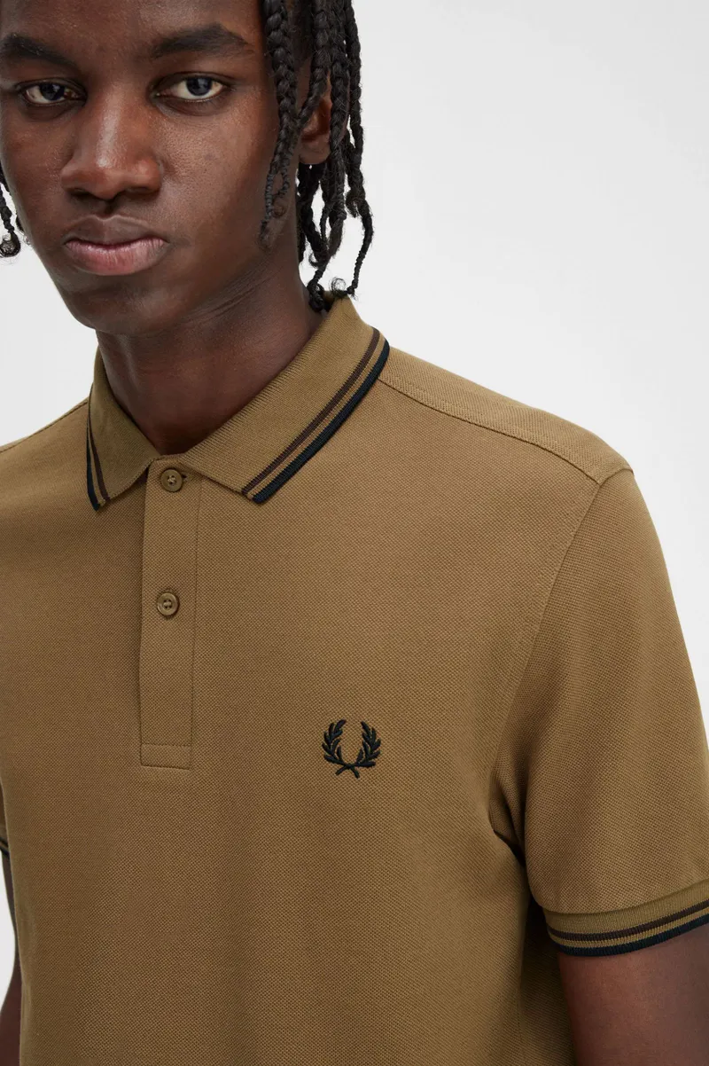 Fred Perry M3600-U40 Polo T-shirt Shaded Stone/Tobacco/Black XL ONLY-6
