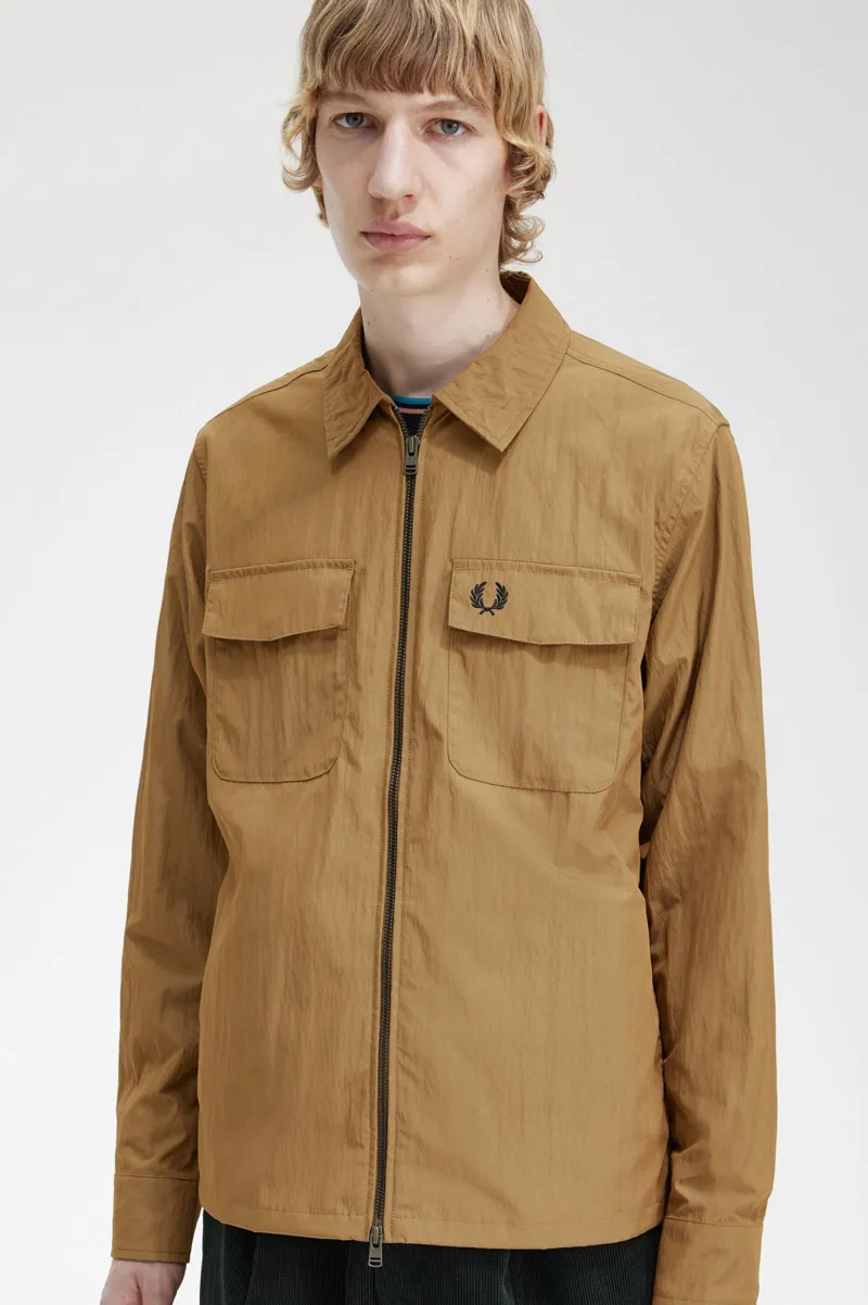 Fred Perry Lightweight Zip-Through Overshirt Shaded Stone-4