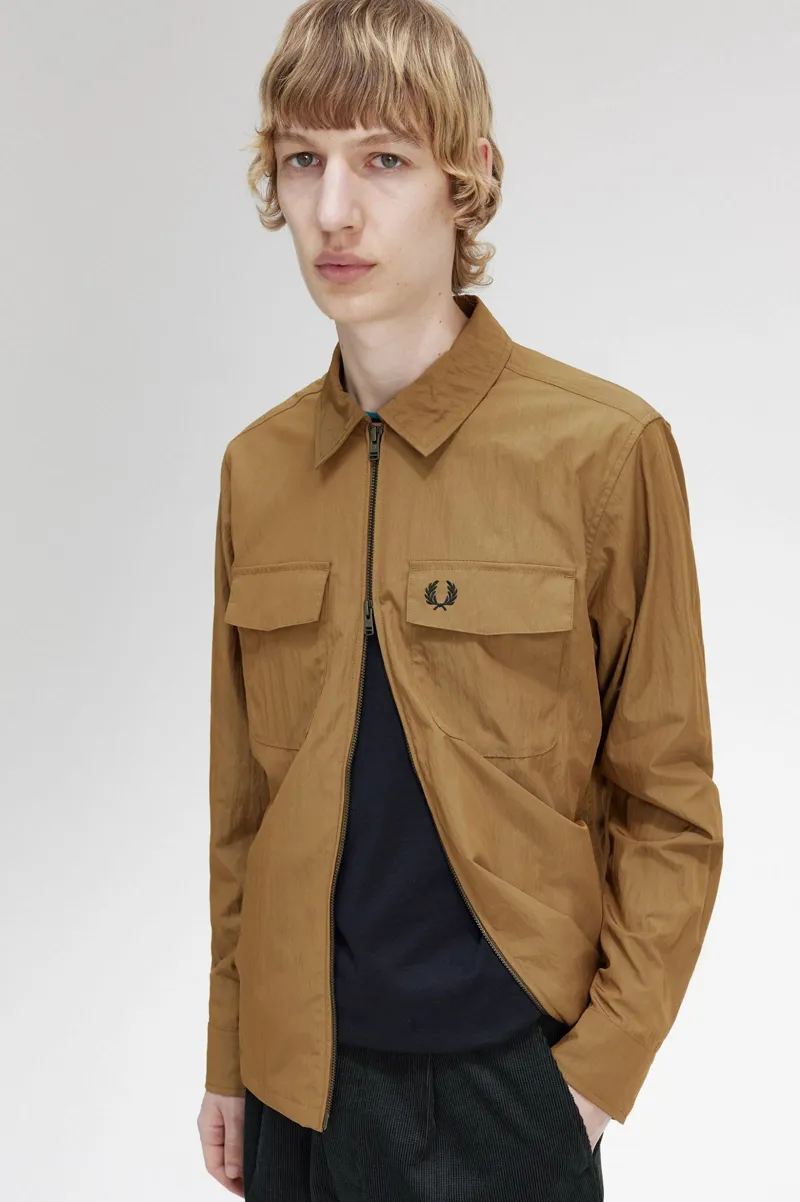 Fred Perry Lightweight Zip-Through Overshirt Shaded Stone-6