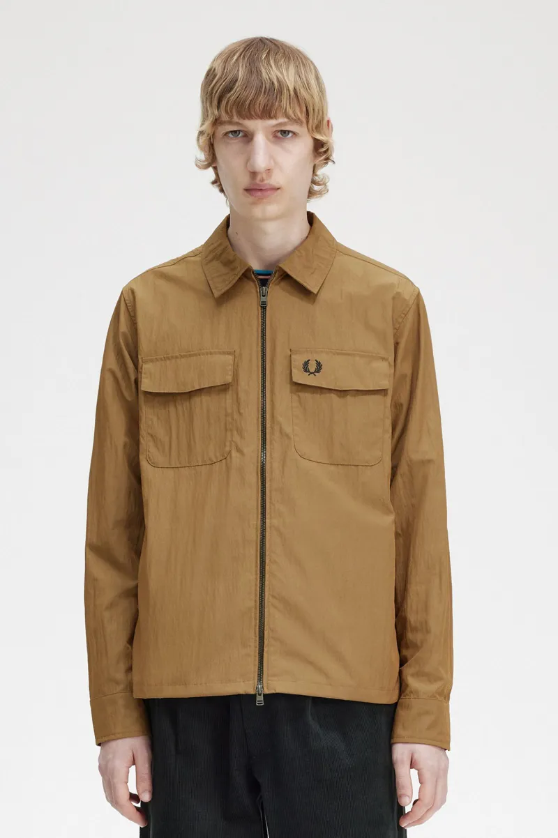 Fred Perry Lightweight Zip-Through Overshirt Shaded Stone-8
