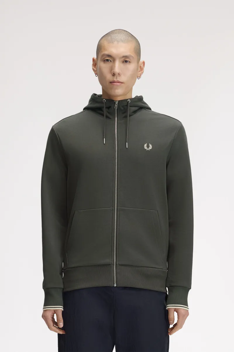 Fred Perry Hooded Zip Through Sweatshirt Field Green-1
