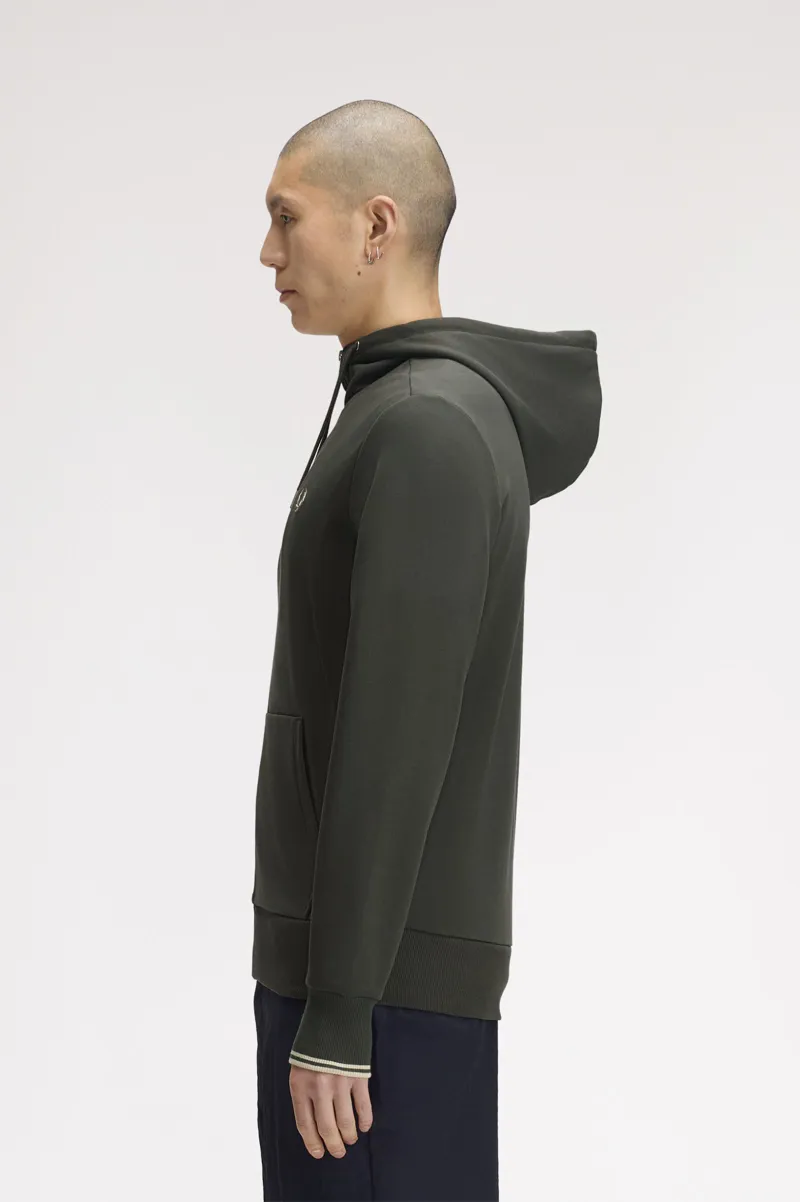 Fred Perry Hooded Zip Through Sweatshirt Field Green-2