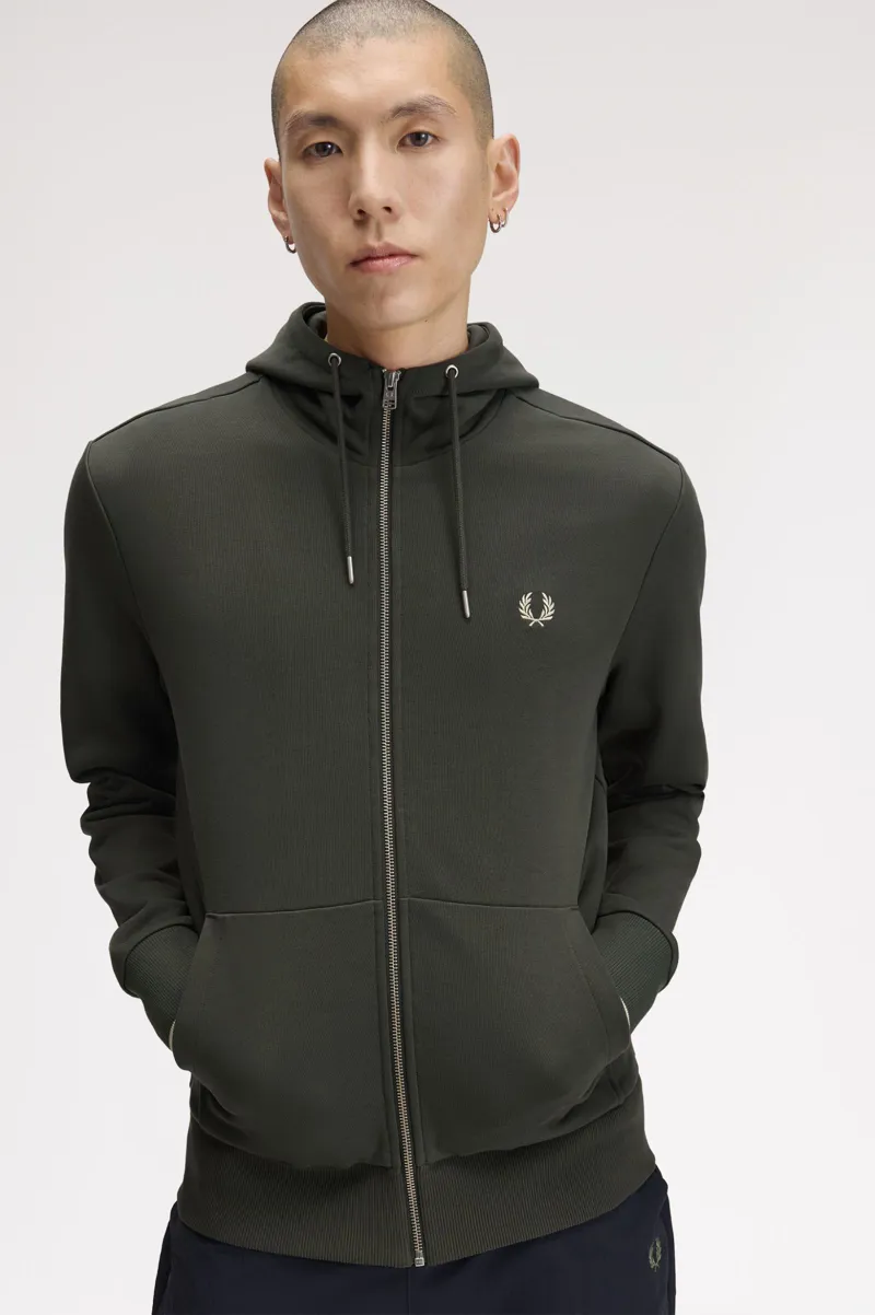 Fred Perry Hooded Zip Through Sweatshirt Field Green-3