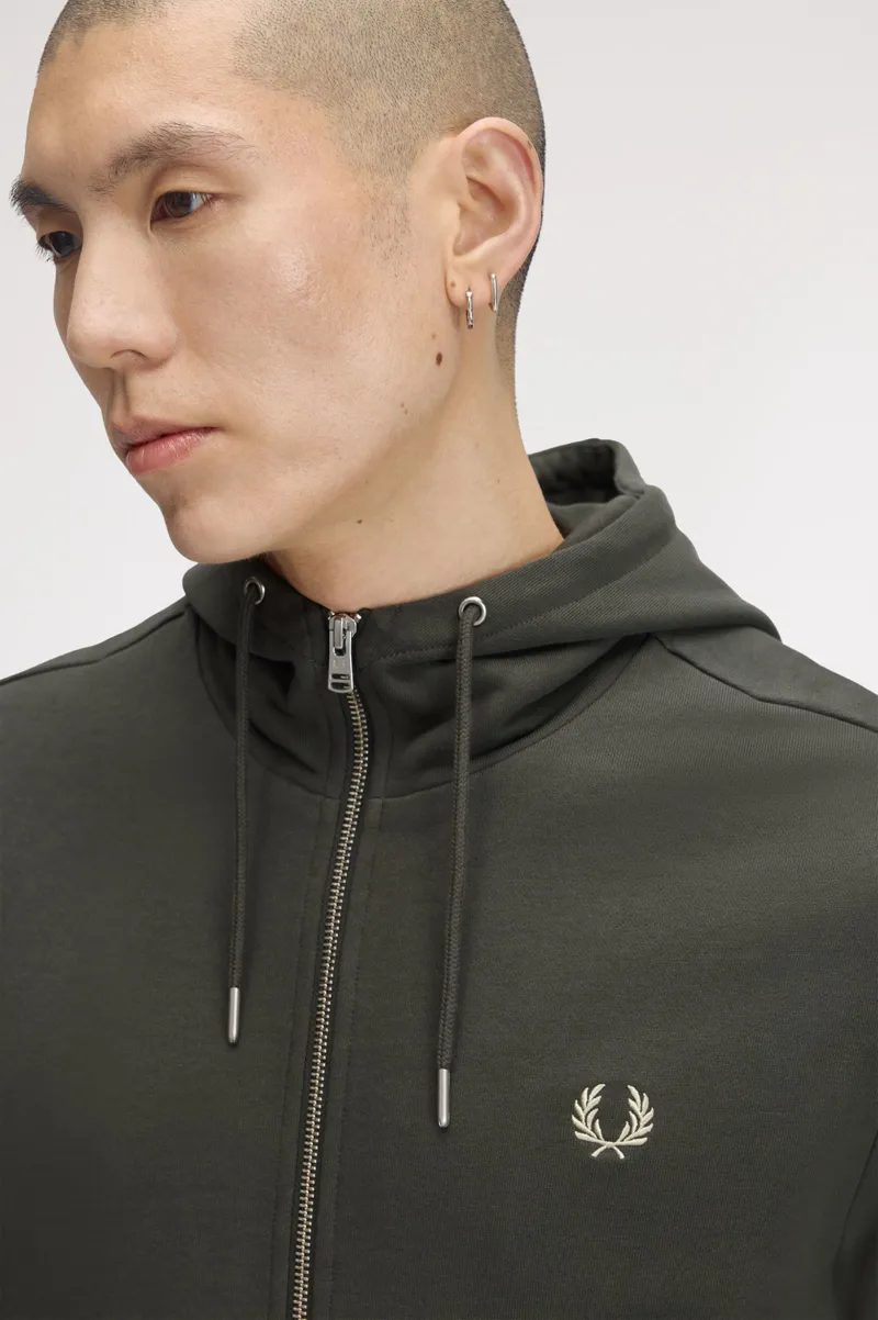 Fred Perry Hooded Zip Through Sweatshirt Field Green-6