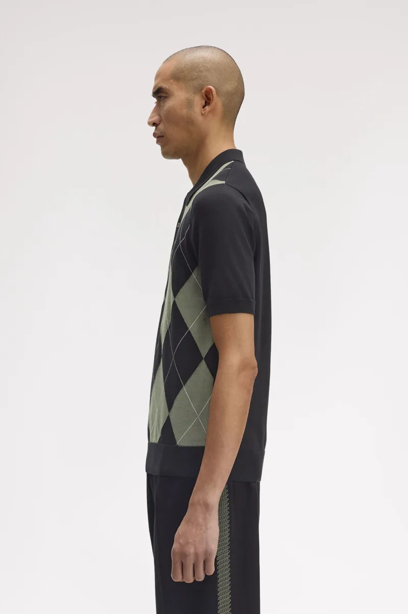 Fred Perry Argyle Knitted Shirt Black-5