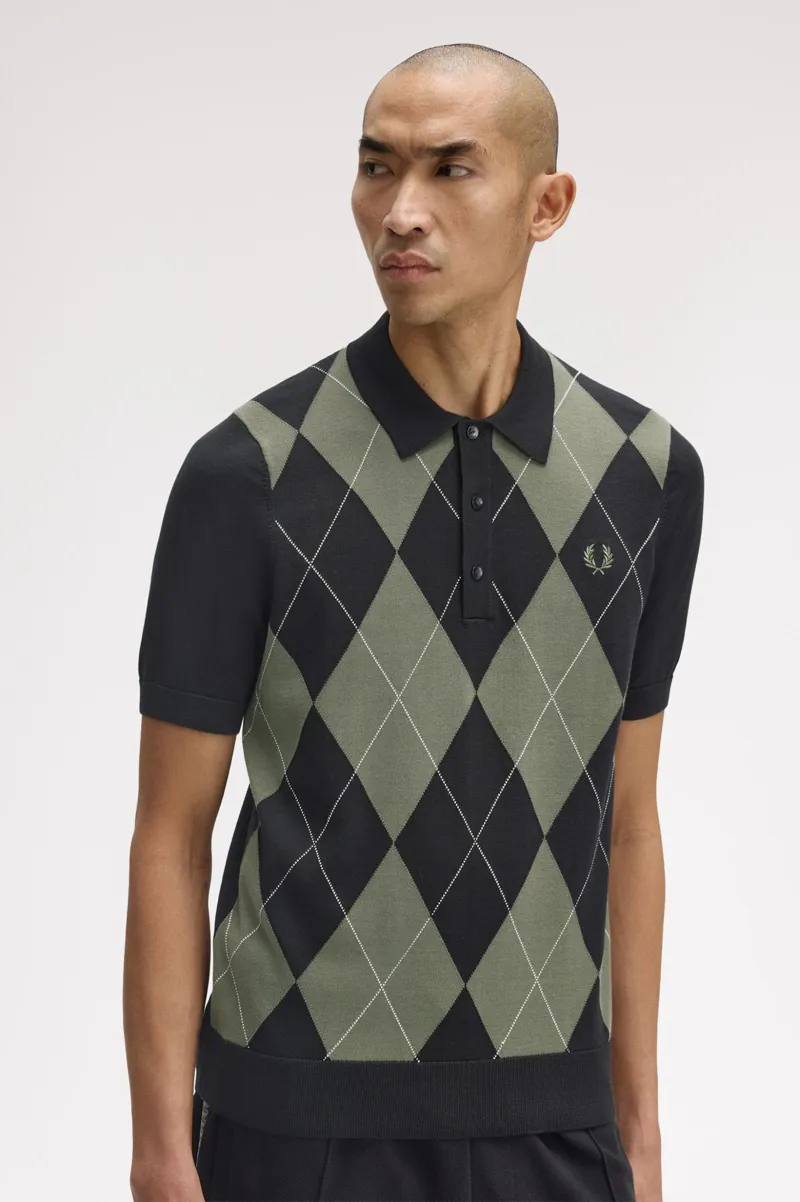 Fred Perry Argyle Knitted Shirt Black-4