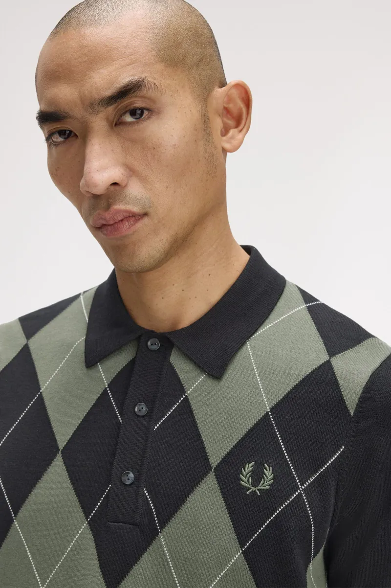 Fred Perry Argyle Knitted Shirt Black-6