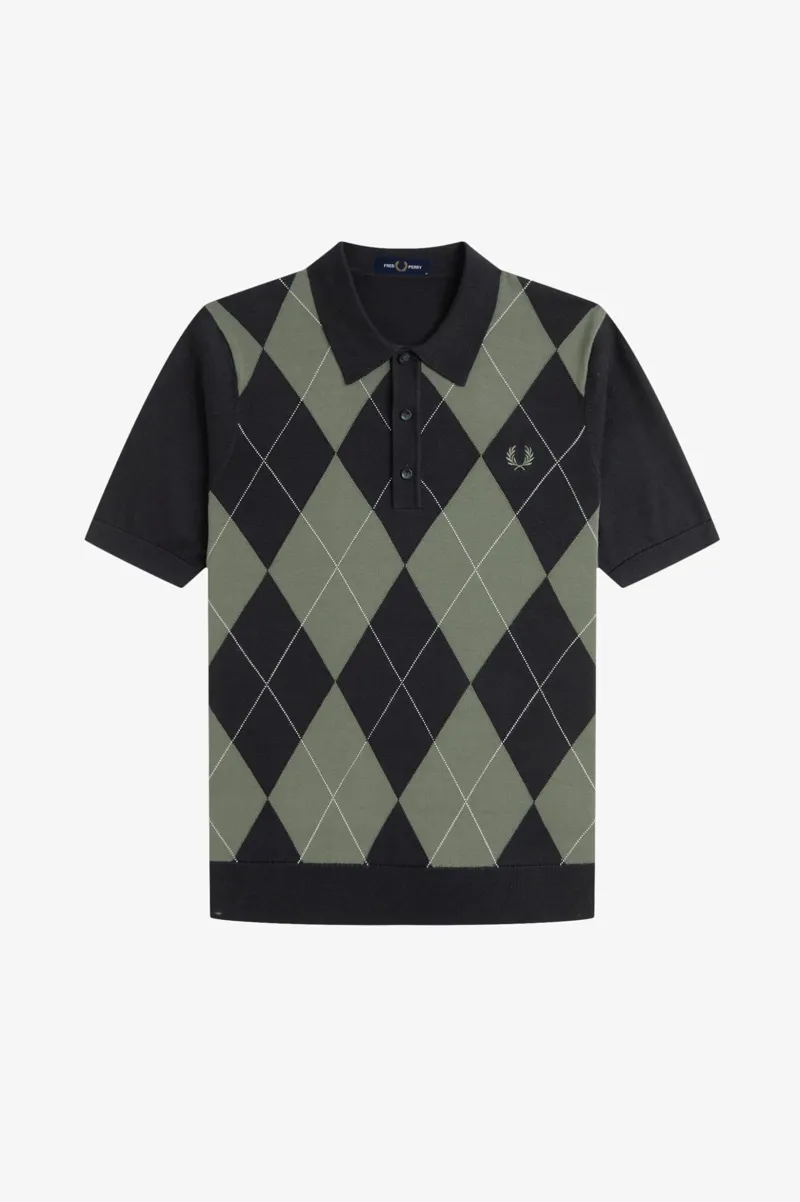 Fred Perry Argyle Knitted Shirt Black-3