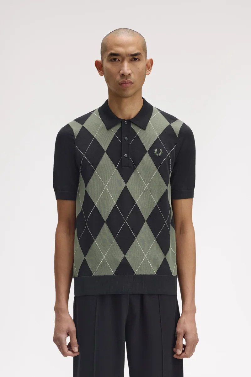 Fred Perry Argyle Knitted Shirt Black-2