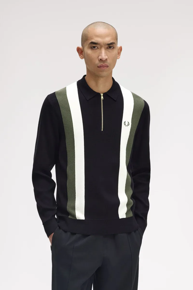 Fred Perry Multi Texture Ls Knitted Shirt Black-1