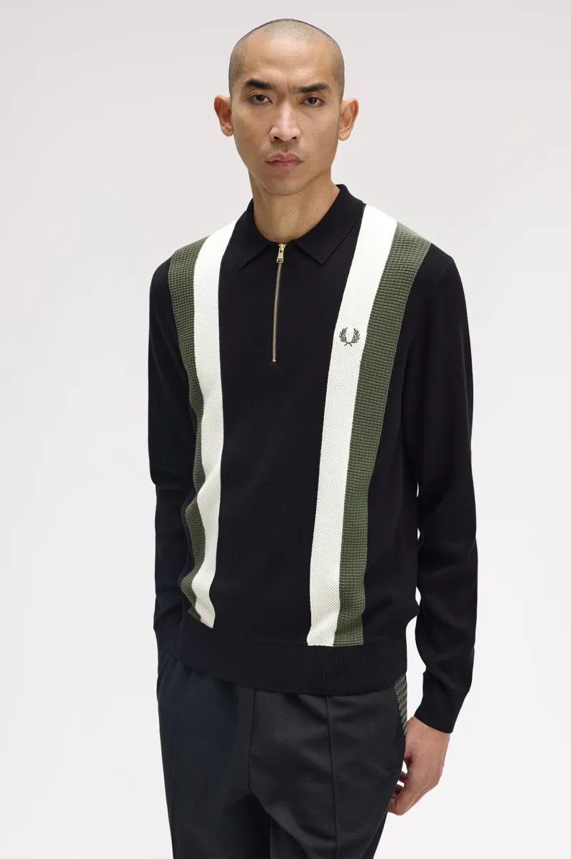 Fred Perry Multi Texture Ls Knitted Shirt Black-4