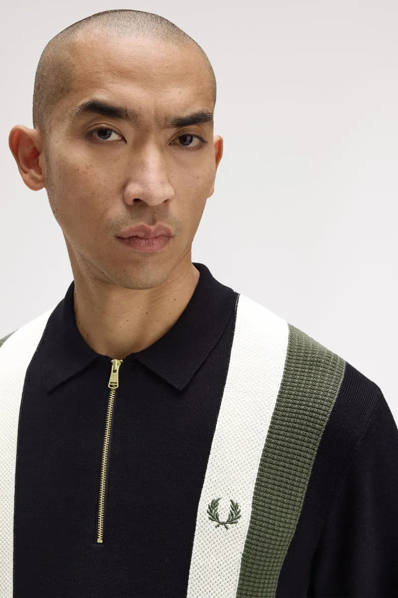 Fred Perry Multi Texture Ls Knitted Shirt Black-2