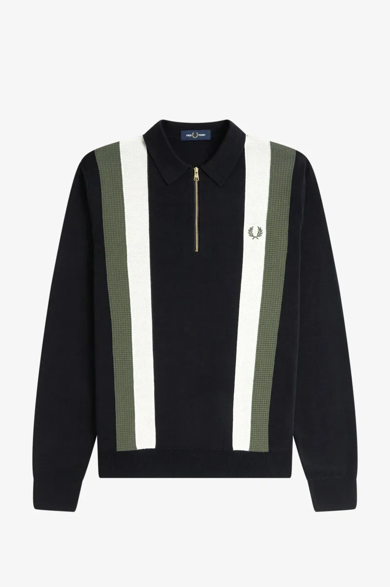 Fred Perry Multi Texture Ls Knitted Shirt Black-3