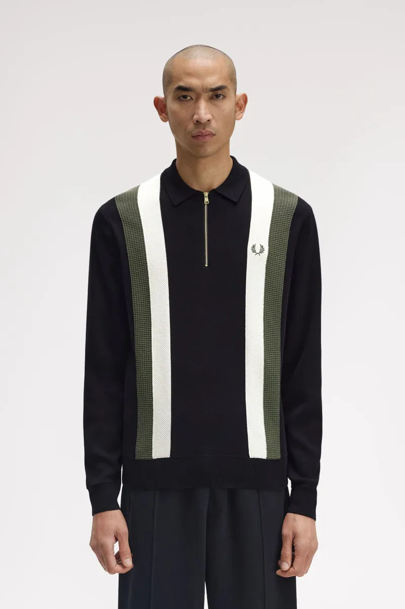 Fred Perry Multi Texture Ls Knitted Shirt Black-5
