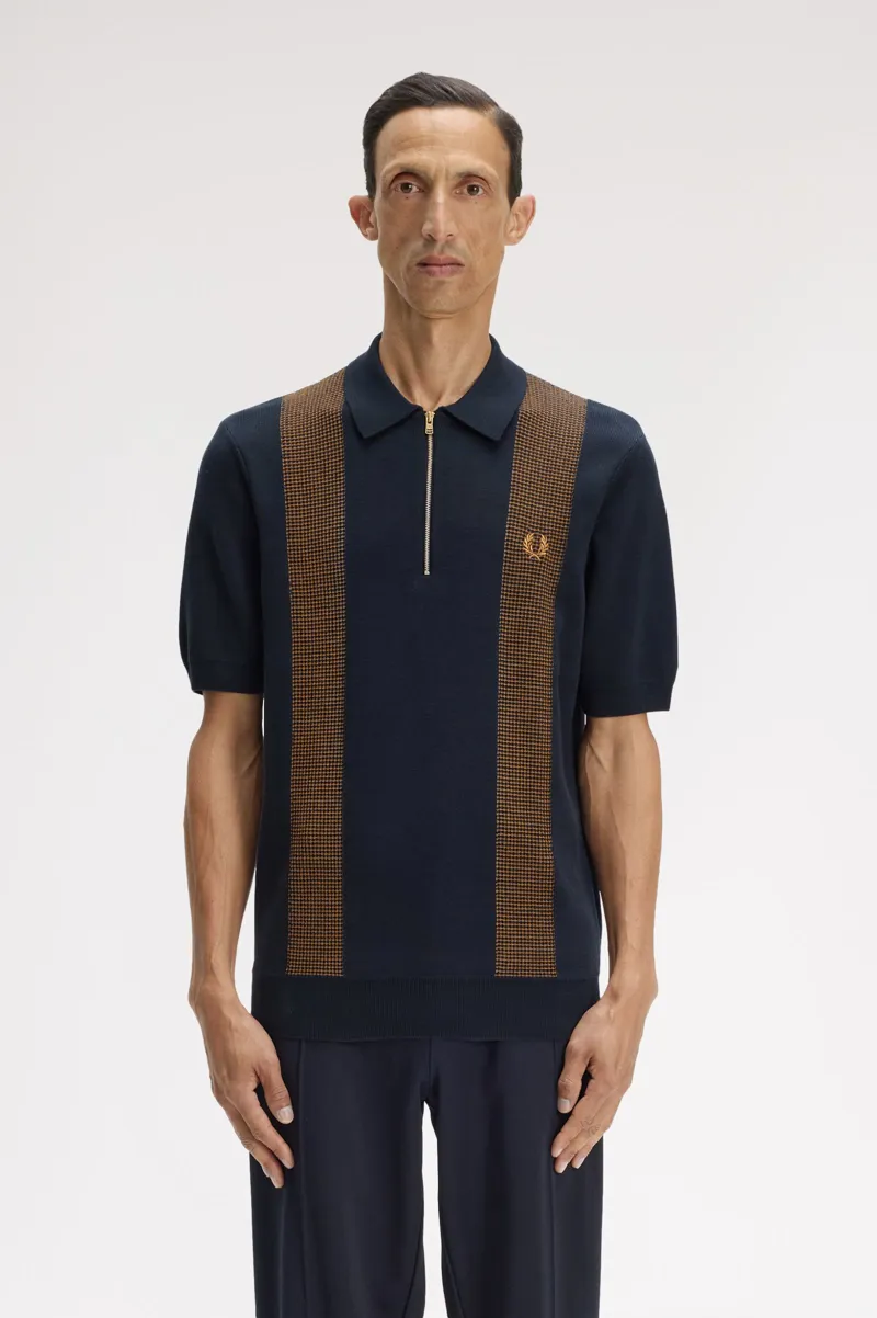 Fred Perry Panel Detail Knitted Shirt Navy-1