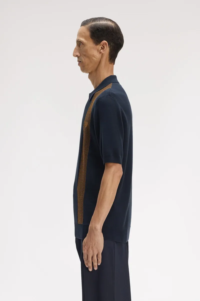 Fred Perry Panel Detail Knitted Shirt Navy-2