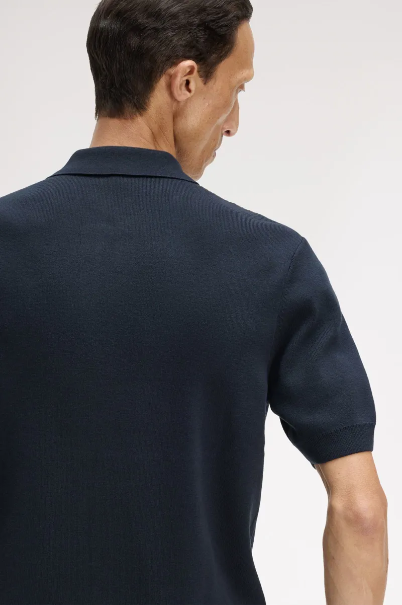 Fred Perry Panel Detail Knitted Shirt Navy-3