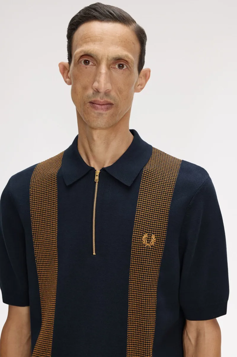 Fred Perry Panel Detail Knitted Shirt Navy-4