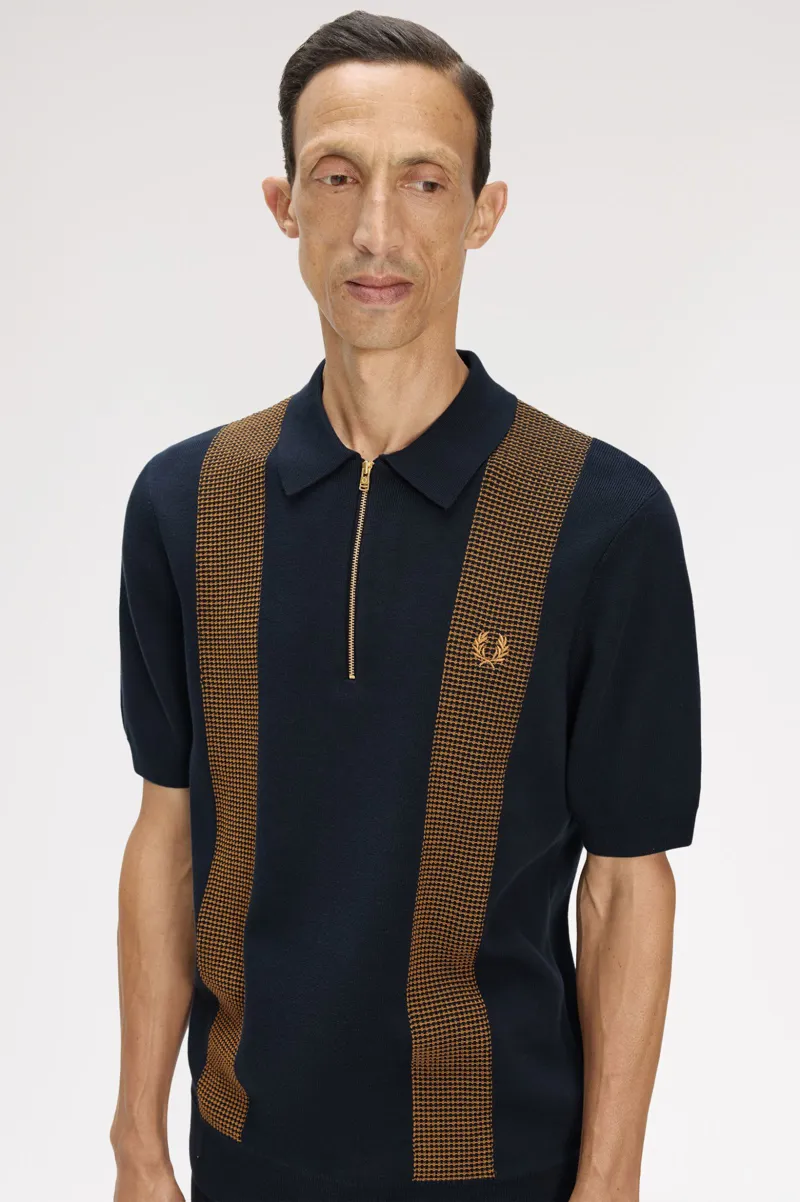 Fred Perry Panel Detail Knitted Shirt Navy-5