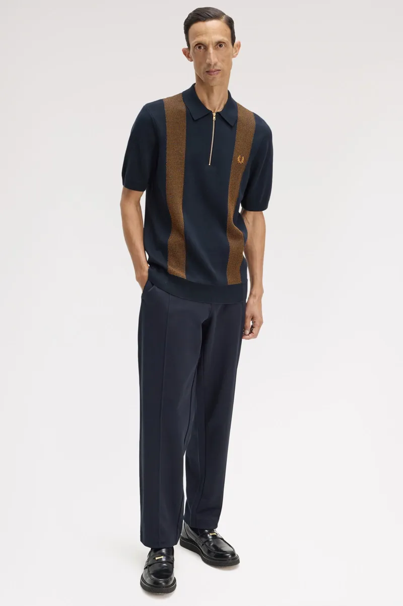 Fred Perry Panel Detail Knitted Shirt Navy-6