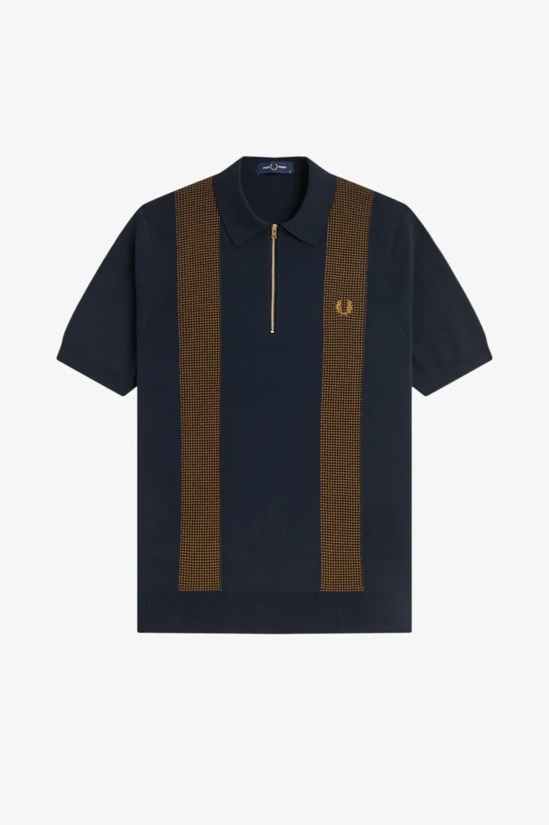 Fred Perry Panel Detail Knitted Shirt Navy-9