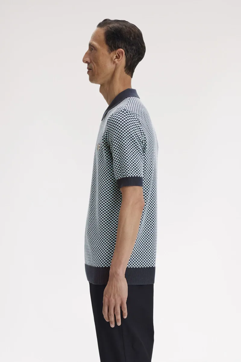 Fred Perry Chequerboard Knitted Shirt Dark Airforce-2