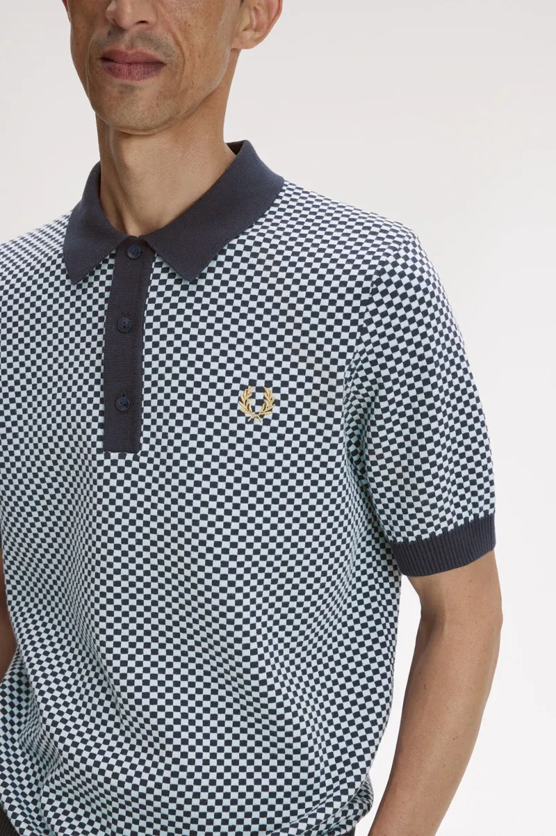 Fred Perry Chequerboard Knitted Shirt Dark Airforce-5
