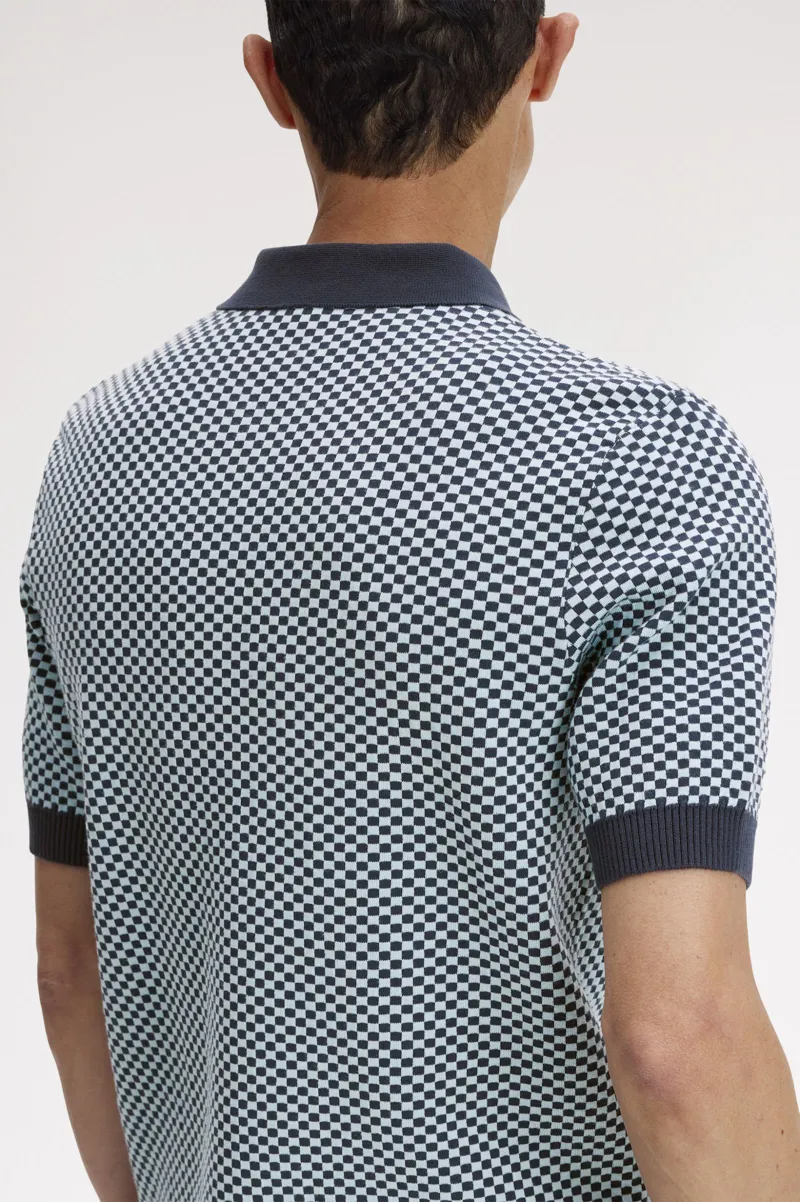 Fred Perry Chequerboard Knitted Shirt Dark Airforce-6