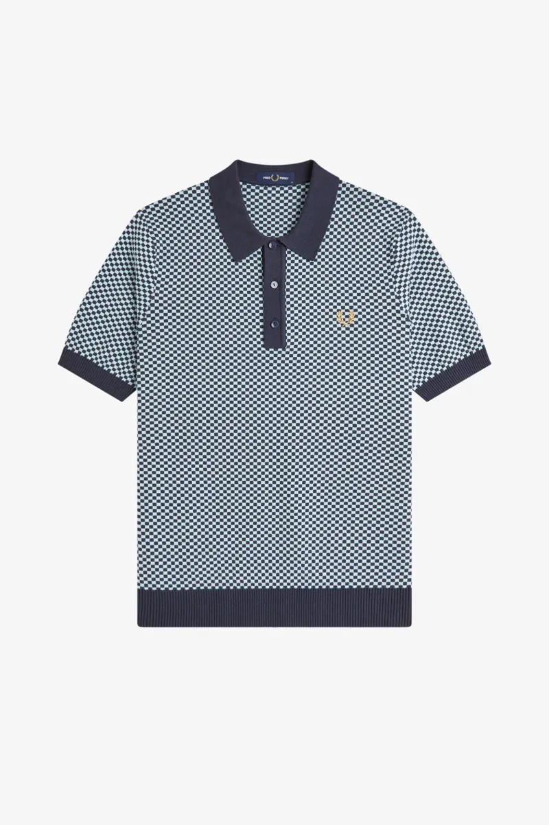 Fred Perry Chequerboard Knitted Shirt Dark Airforce-8