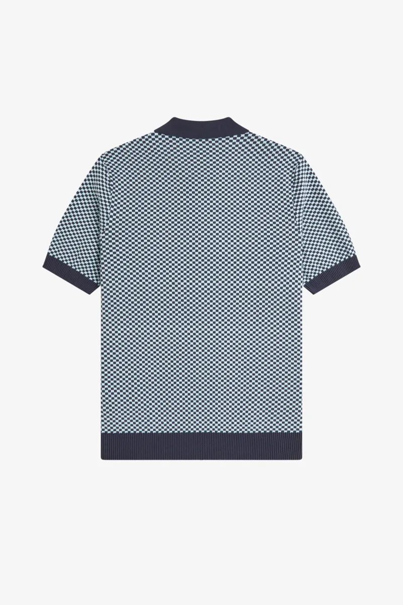 Fred Perry Chequerboard Knitted Shirt Dark Airforce-7