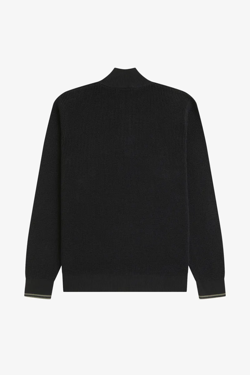 Fred Perry Waffle Stitch Half Zip Jumper Black -3