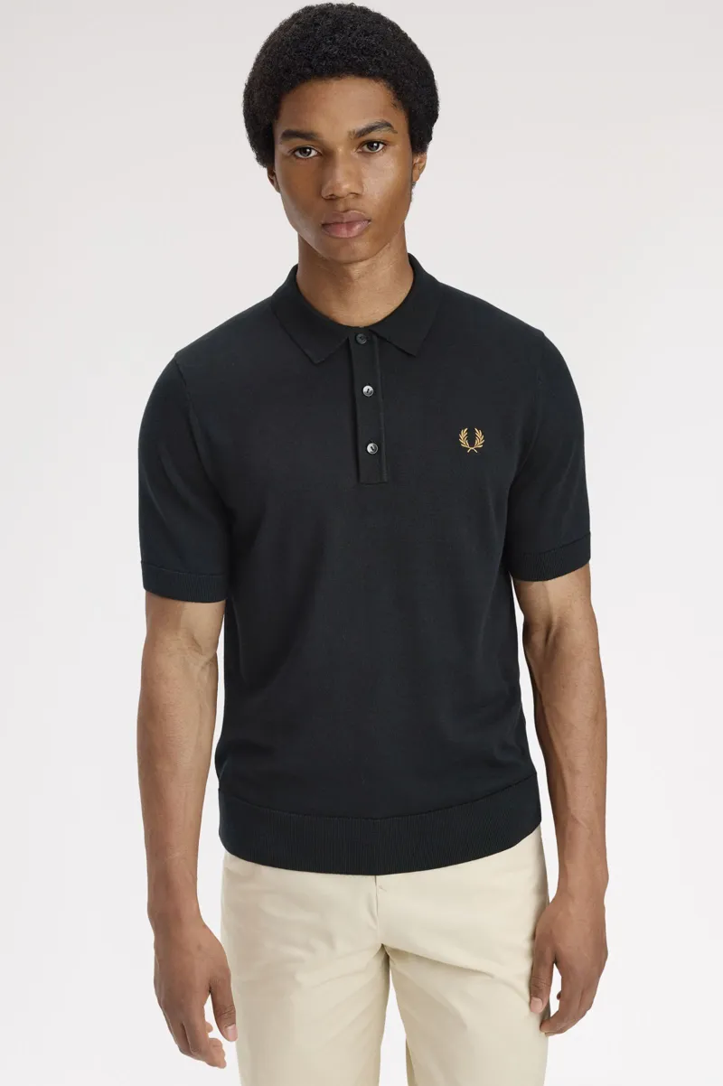 Fred Perry Long Staple Cotton Knitted Shirt Black-3