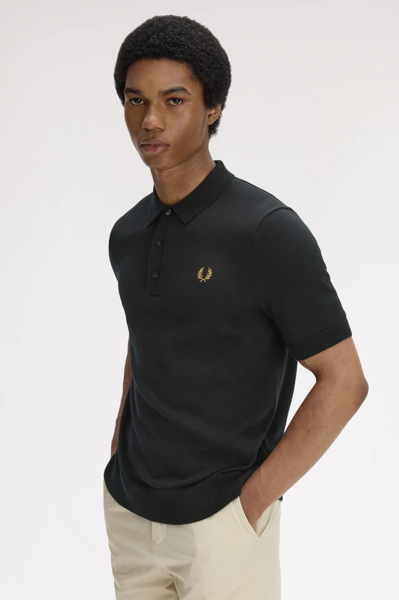 Fred Perry Long Staple Cotton Knitted Shirt Black-4