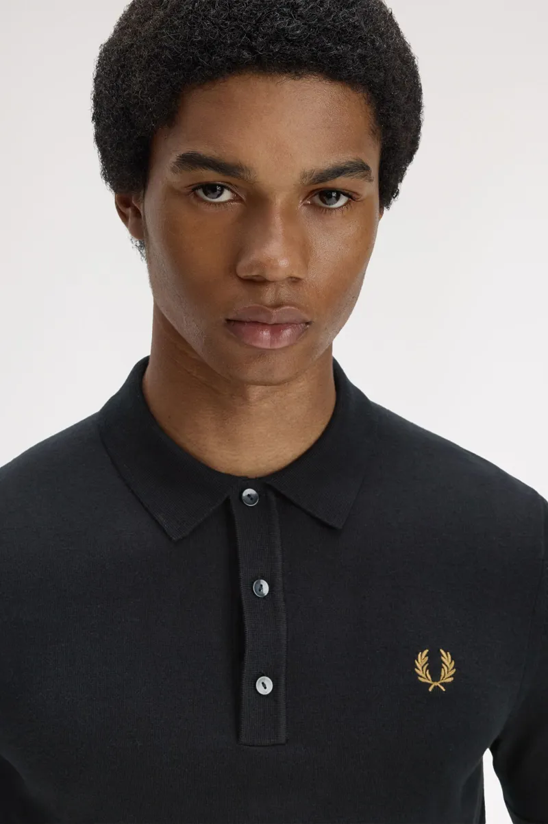 Fred Perry Long Staple Cotton Knitted Shirt Black-5