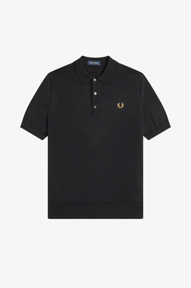 Fred Perry Long Staple Cotton Knitted Shirt Black-7