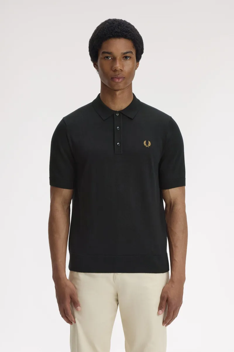 Fred Perry Long Staple Cotton Knitted Shirt Black-1