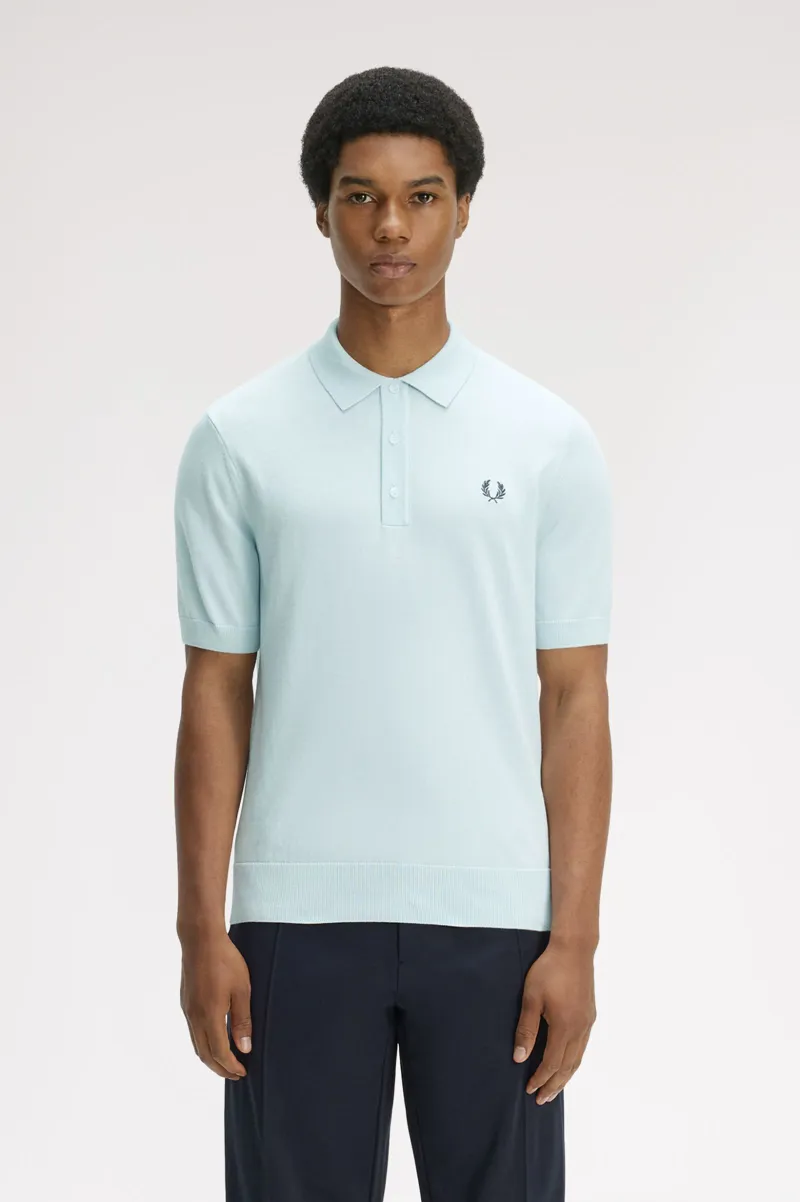 Fred Perry Long Staple Cotton Knitted Shirt Light Ice-1