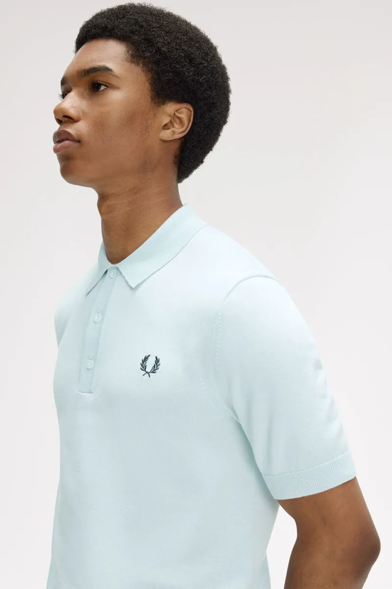 Fred Perry Long Staple Cotton Knitted Shirt Light Ice-3